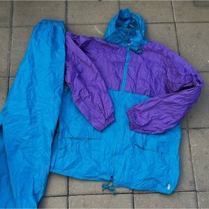 Rainfair vintage Adult Rain Suit Large Blue Purple Packable camping‎ Travel Set